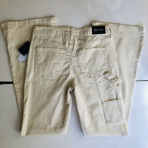 RE GENERATION WOMEN'S JEANS CARPENTER FLARE MID RISE BEIGE DEMIN SIZE 5/27  173 - Picture 2 of 12